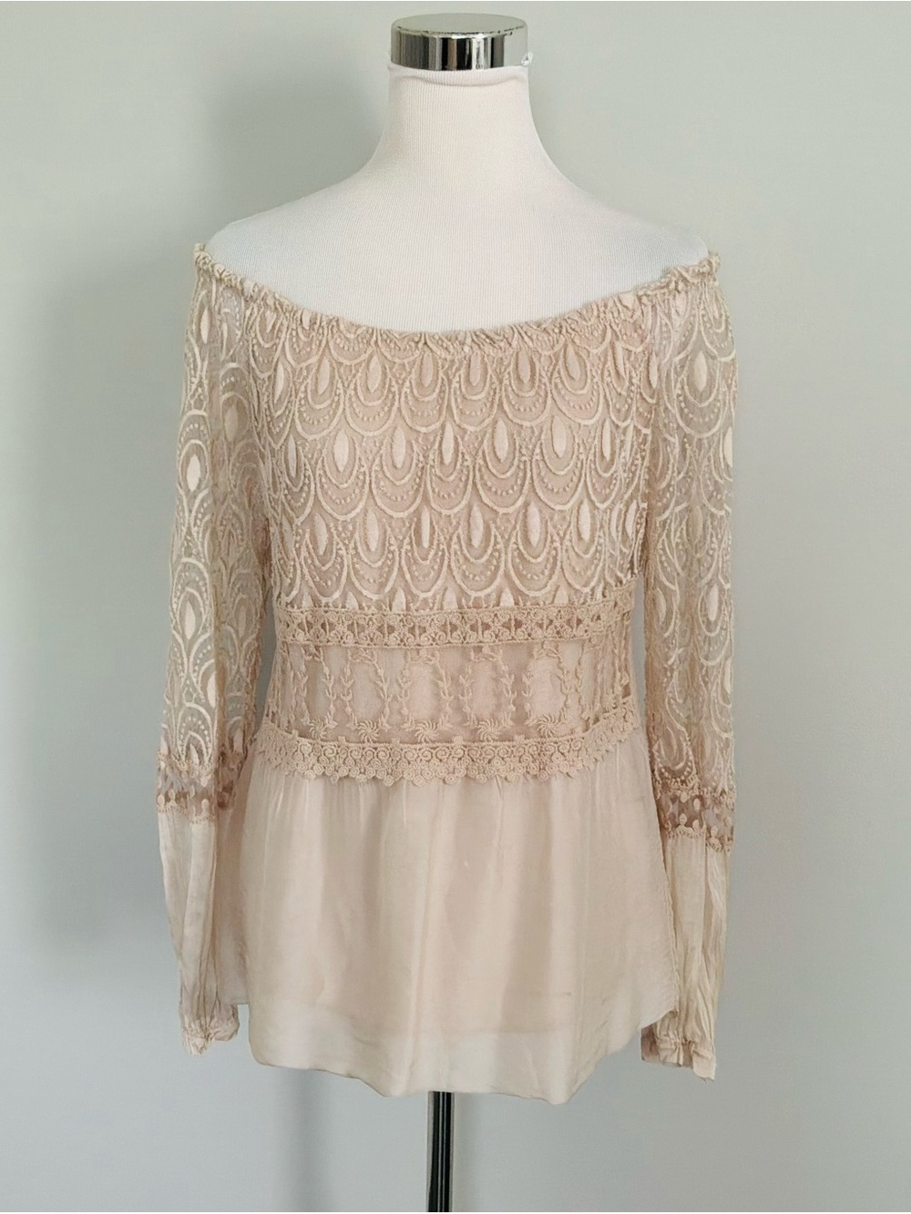 Charlie B Apparel Viscose&Silk Mixed Media Women’s Blouse Champagne Color P/S